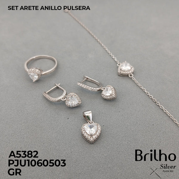 A5382 SET ARETE PULSERA Y  ANILLO CORAZON