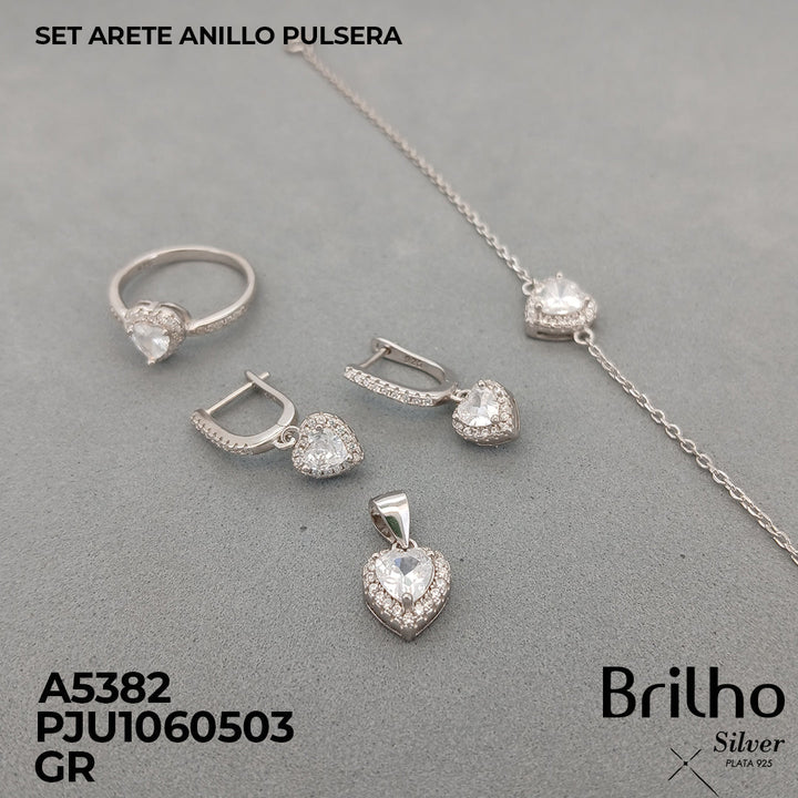 A5382 SET ARETE PULSERA Y  ANILLO CORAZON