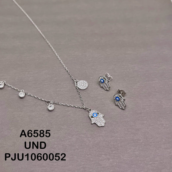 A6585 JUEGO MANO HAMSA OJO TURCO RODIO