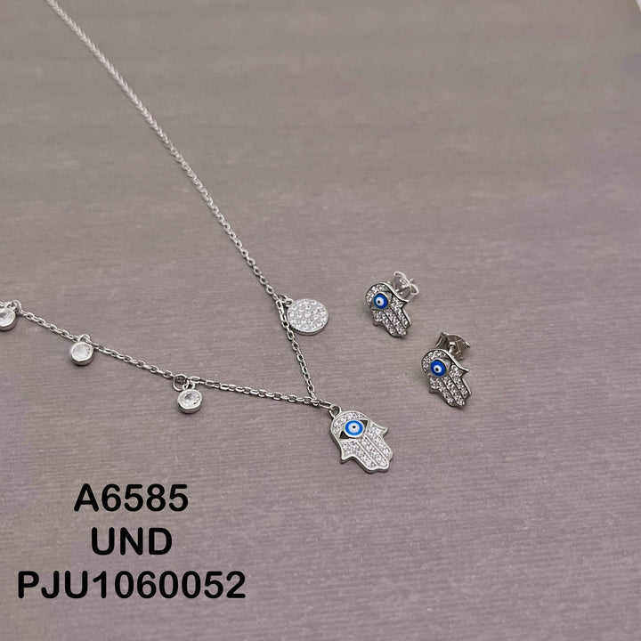 A6585 JUEGO MANO HAMSA OJO TURCO RODIO