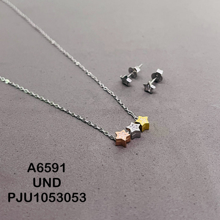 A6591 JUEGO ESTRELLAS MICROCIRCON TRES OROS RODIO