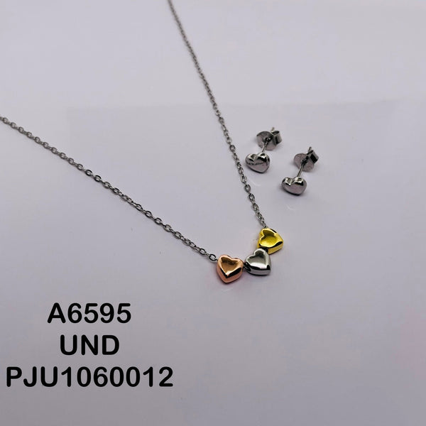 A6595 JUEGO CORAZON LISO TRES OROS