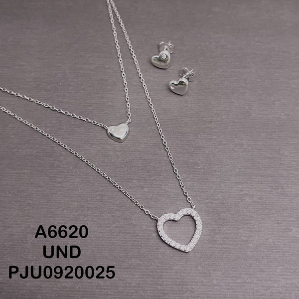 A6620 JUEGO CORAZON LISO Y  MICROCIRCON