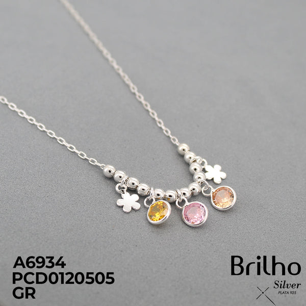 T19N292 CADENA BALINES CIRCON REDONDO DIJE FLOR