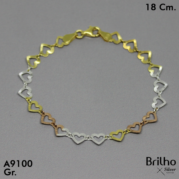 CPU1513 PULSERA CORAZONES TRES OROS  18CM