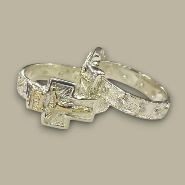 CAN1027 ANILLO CRISTO DENARIO CIRCONES ORO PLATA TALLA 10